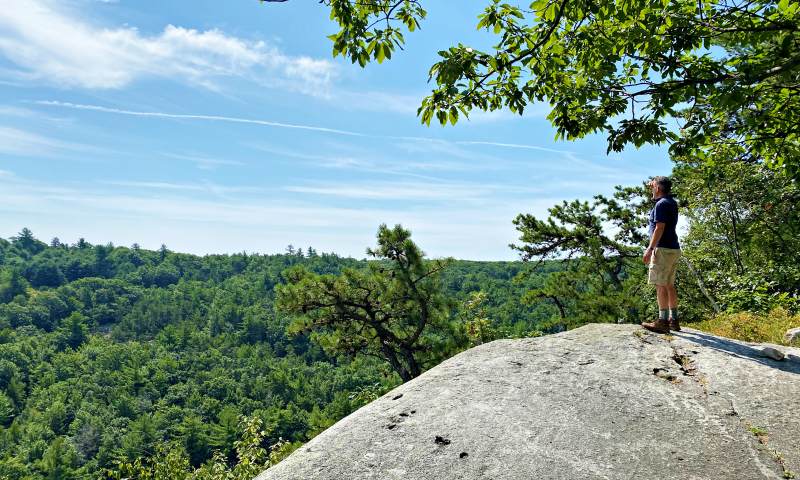 rock and panoramic vew of woods High Peterskill Trail Mohonk - Minnewaska Hudson Valley