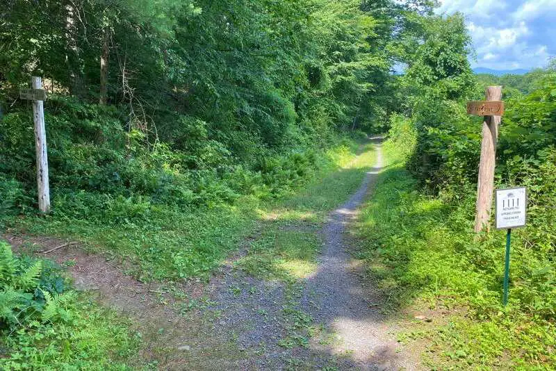 blue-trail-goes-to-left-Farm-Road-straight-on-is-most-direct-route-back-to-spring-farm-trailhead northeast